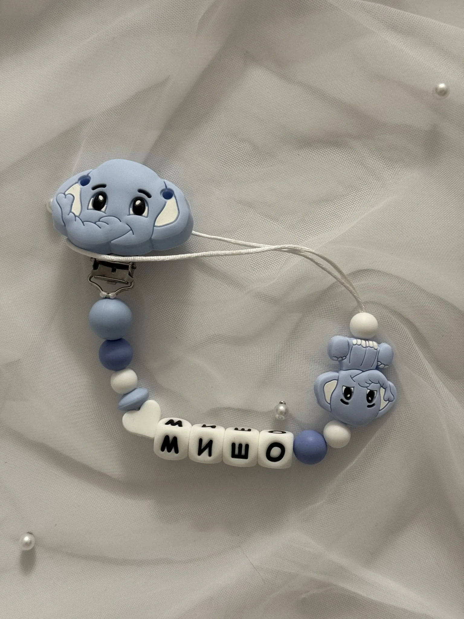 Клипс за биберон синьо слонче Дъмбо