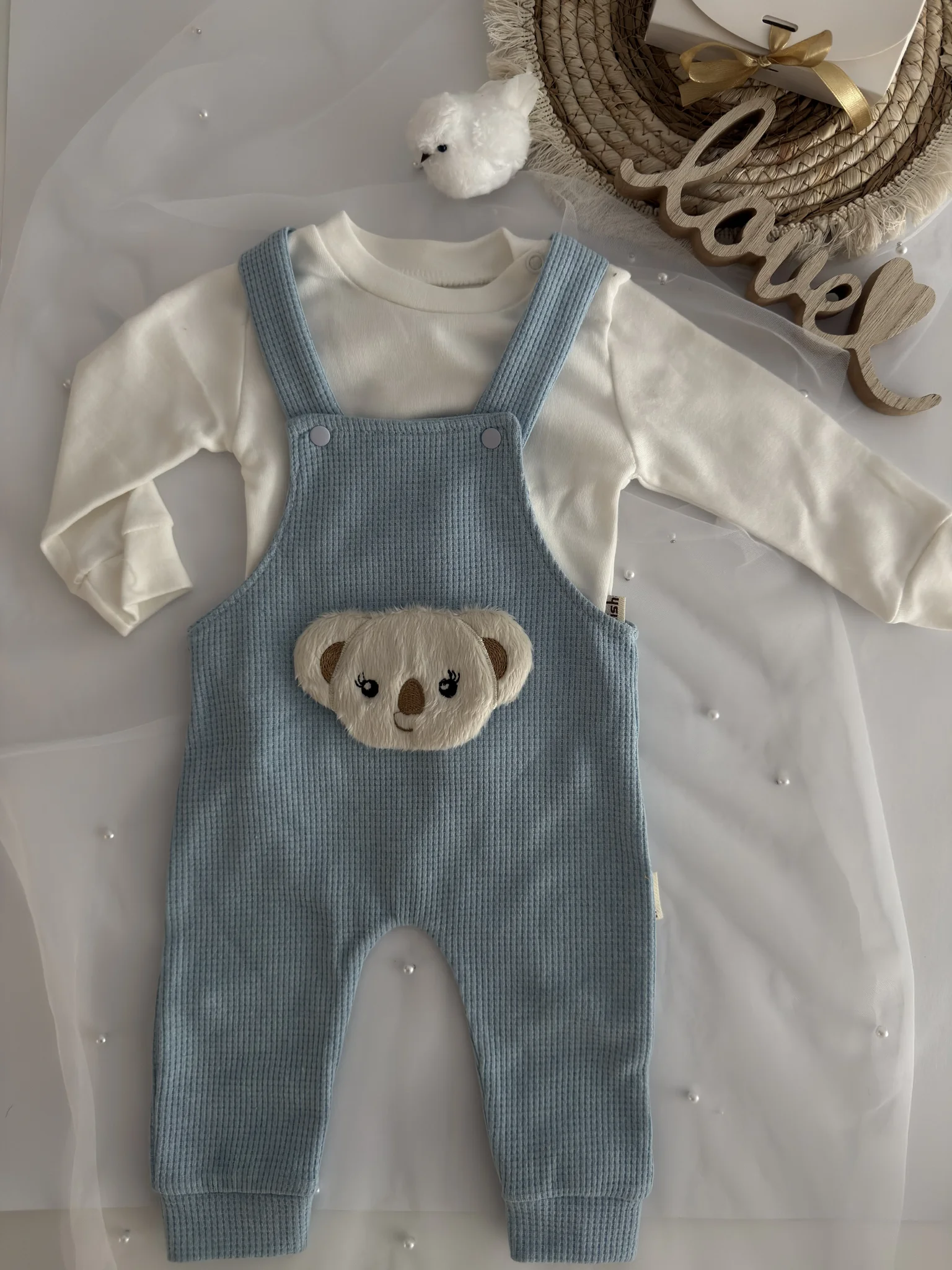 Бебешки комплект 2 части "Cuddly Koala" – Небесносиньо и вафлен рипс