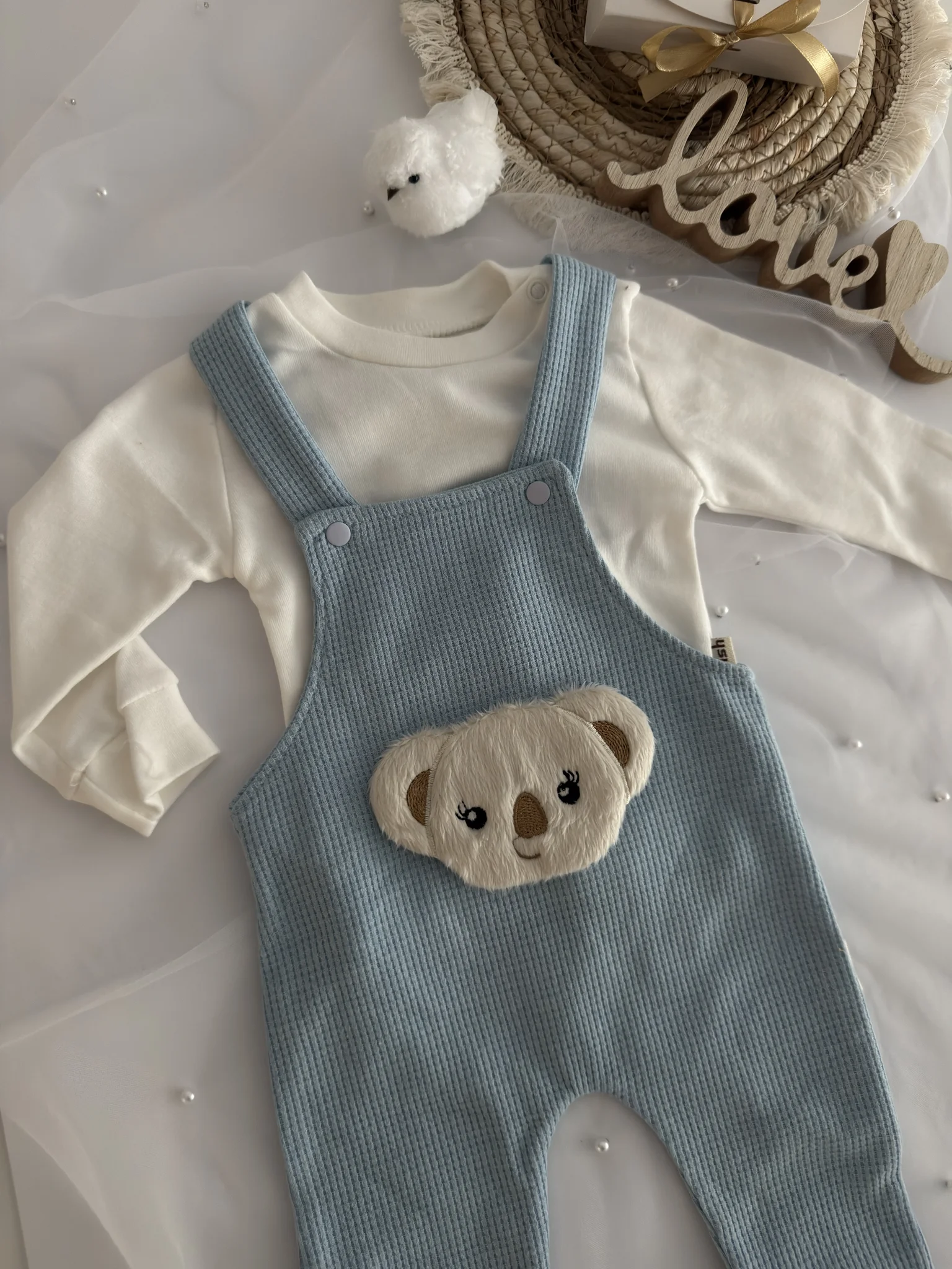 Бебешки комплект 2 части "Cuddly Koala" – Небесносиньо и вафлен рипс от BabyPlanet - изглед 2