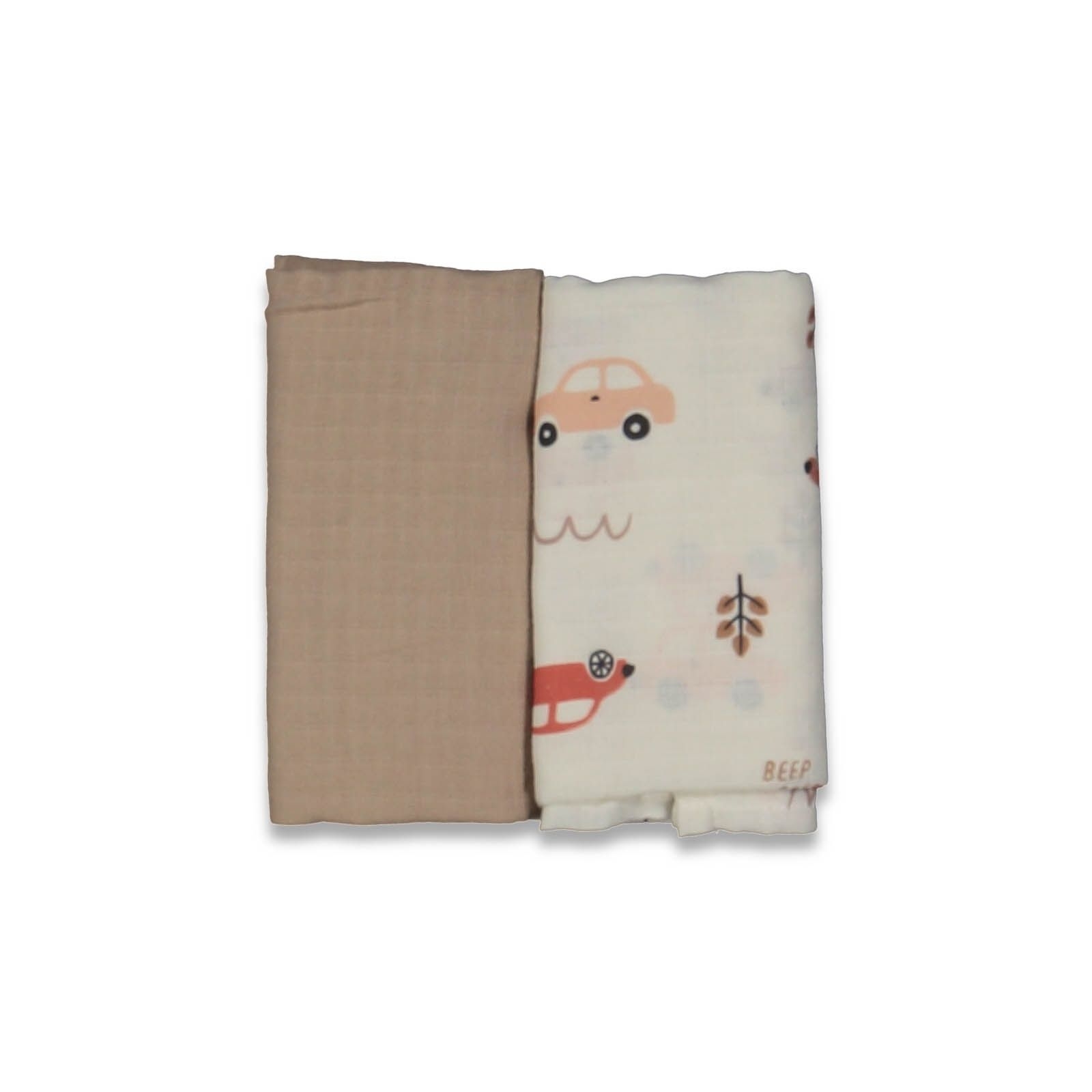 Сет от две дишащи муселинови пелени – Класическо бежово и принт „Първо пътешествие“