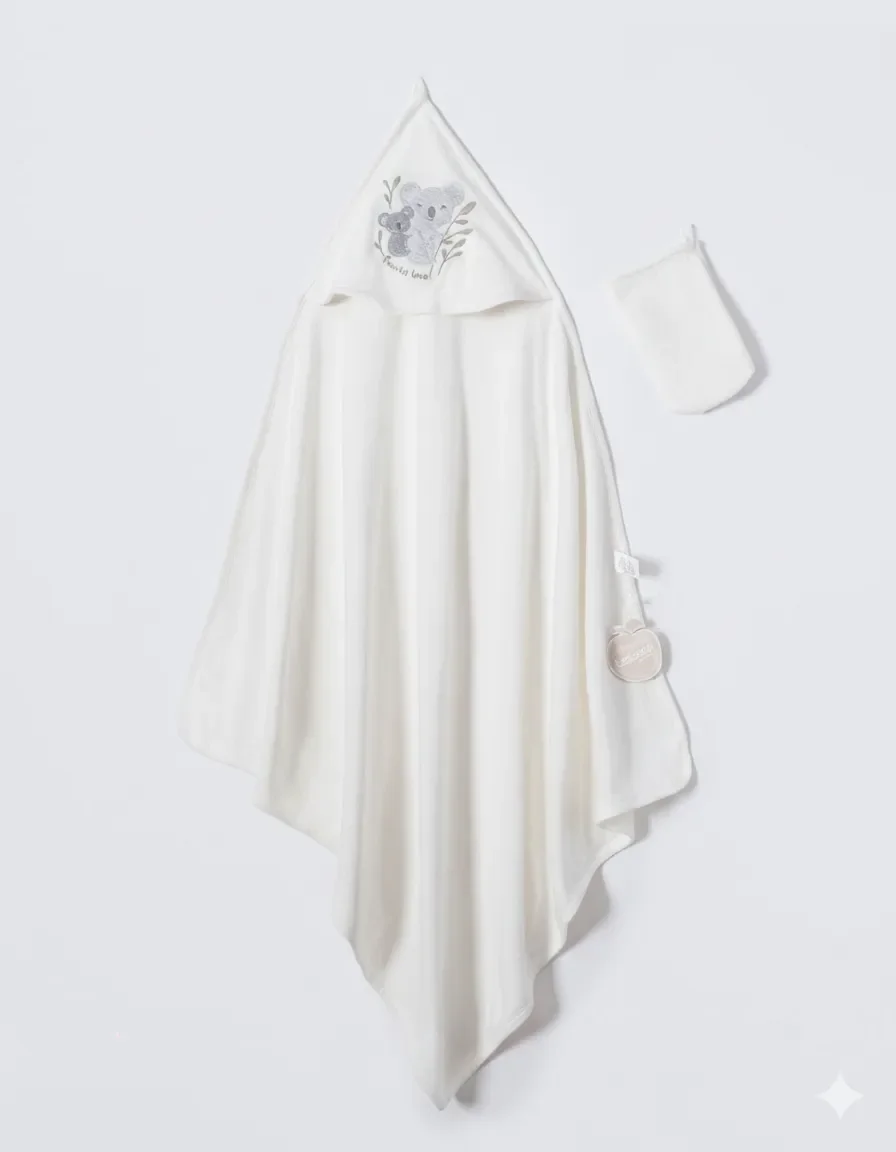 Бебешки комплект хавлия от 2 части „Прегръдката на коалата“ – Бял