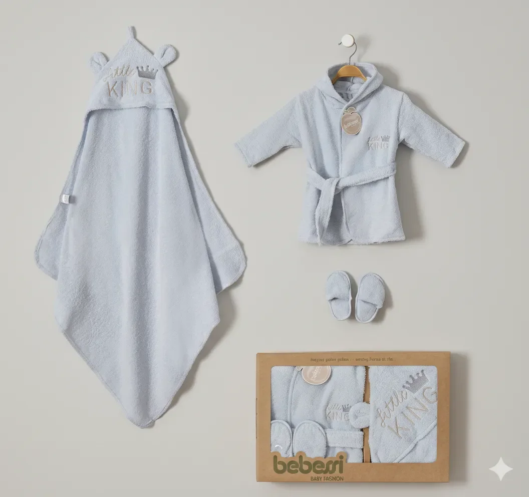 Бебешки подаръчен комплект за баня „Little King“ – Син (3 части)