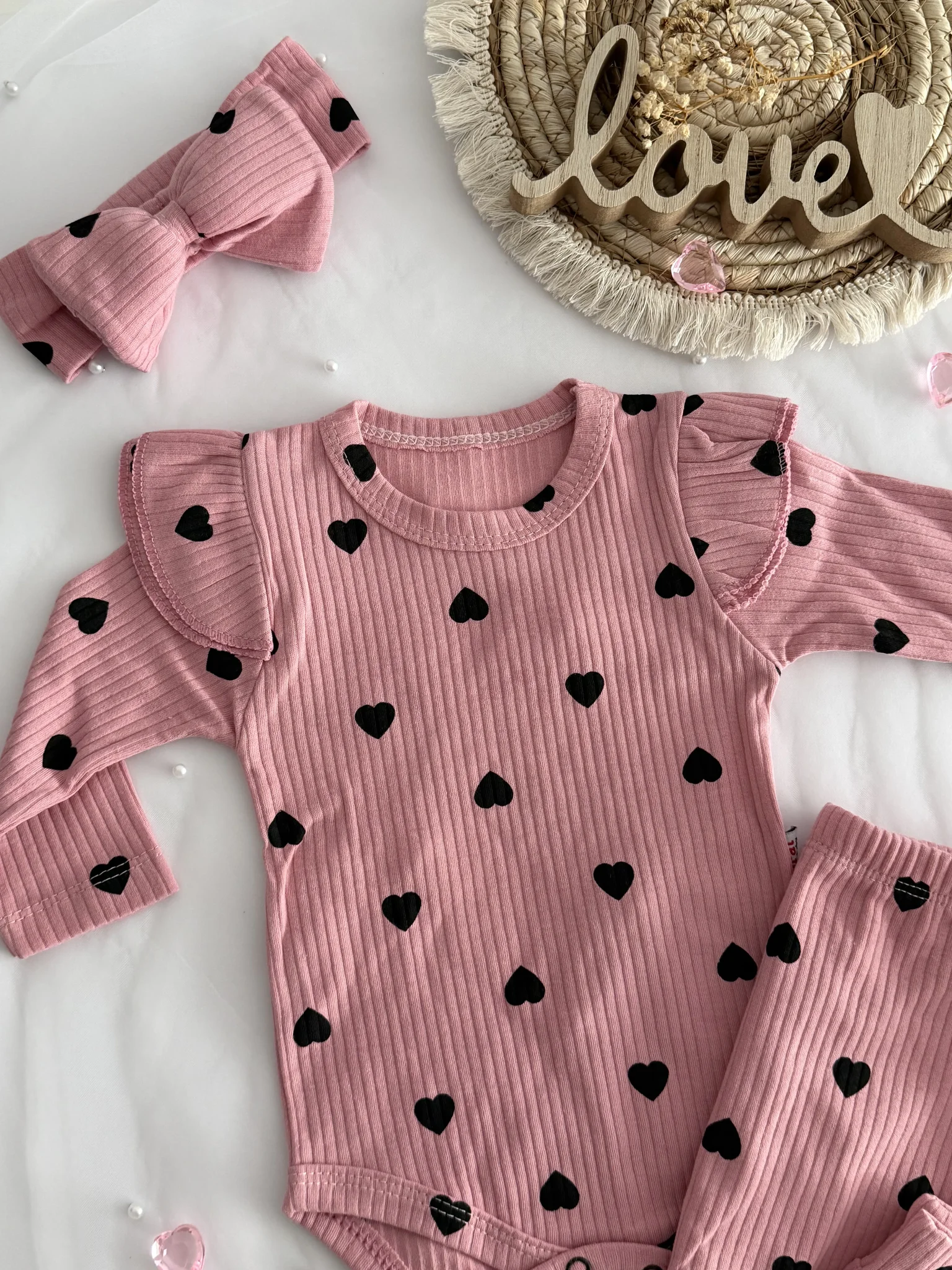 Комплект от 3 части "Черни сърчица" от BabyPlanet - изглед 2